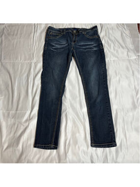 Women's Angels Blue Straight Leg Jeans with White Stitching, Size 17